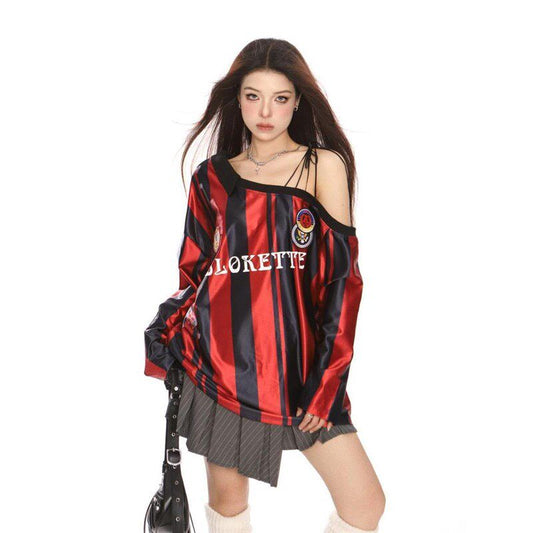 Vintage Jersey Off-Shoulder Long-Sleeve Top