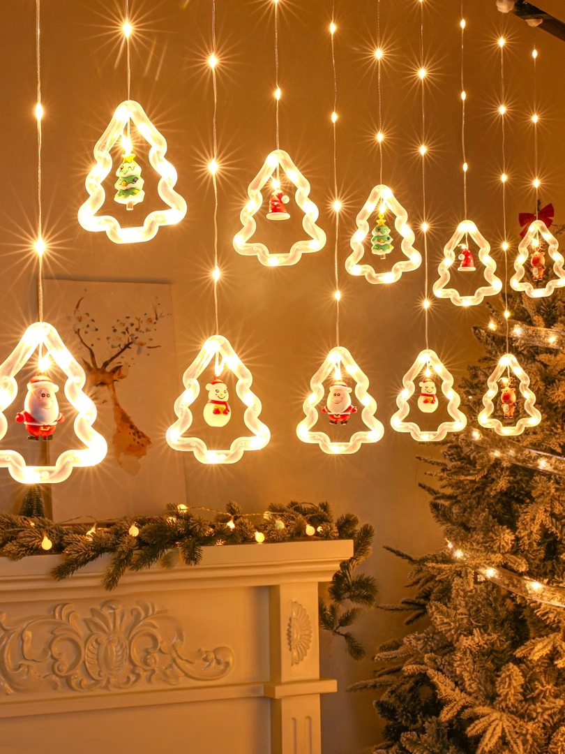 Christmas curtain hanging star lights