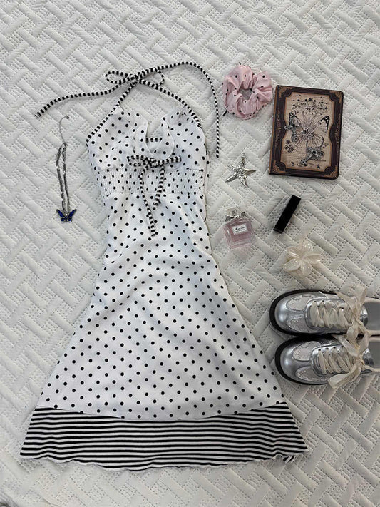 French White Polka Dot Dress