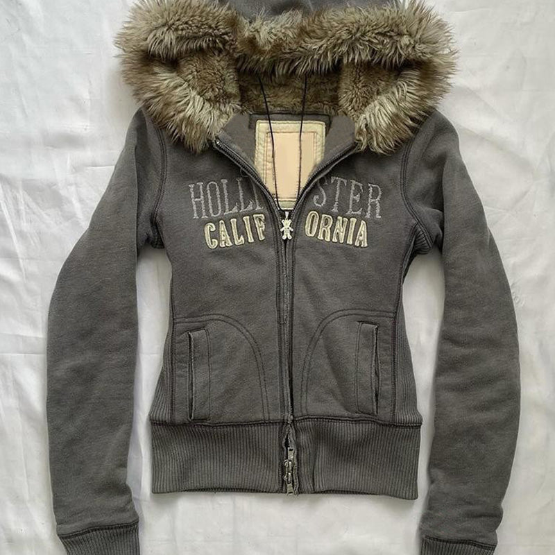 American retro gray printed jacket