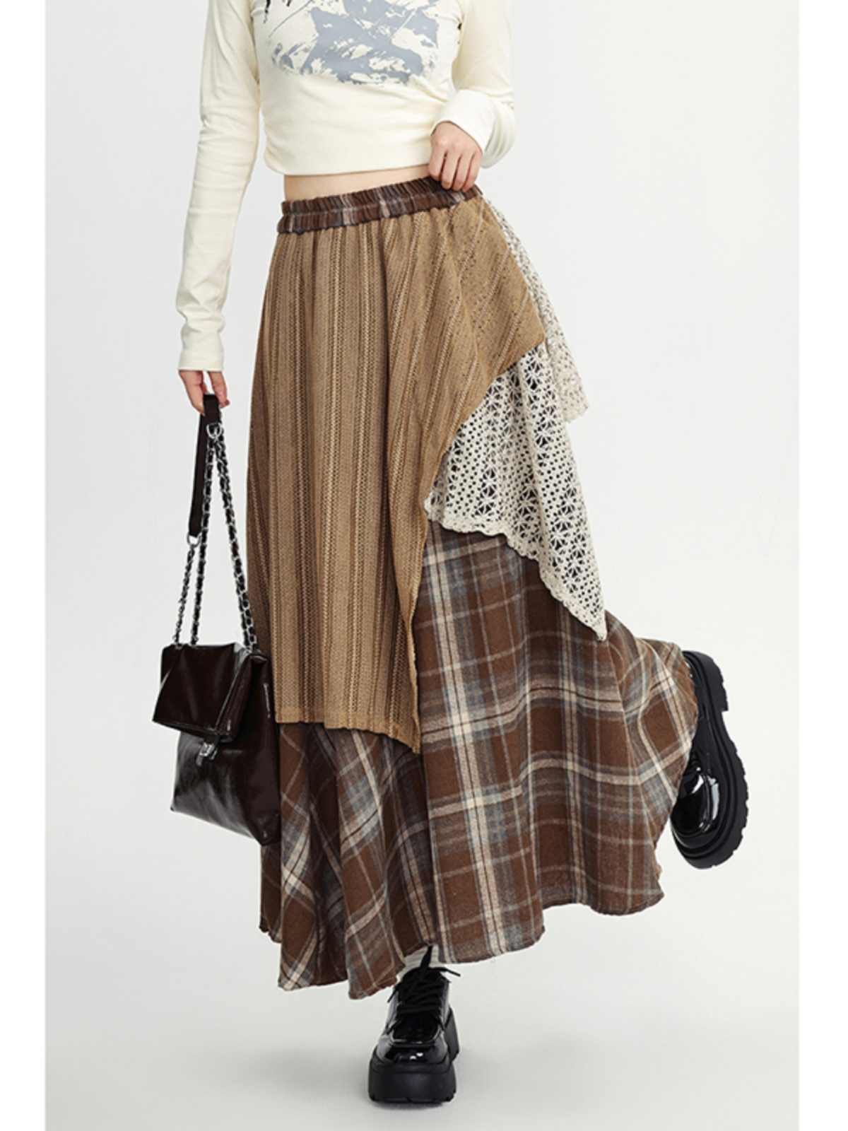 Fairy Grunge Woolen Irregular Plaid Skirt