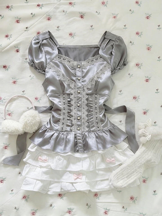 retro gray straps corset shirt