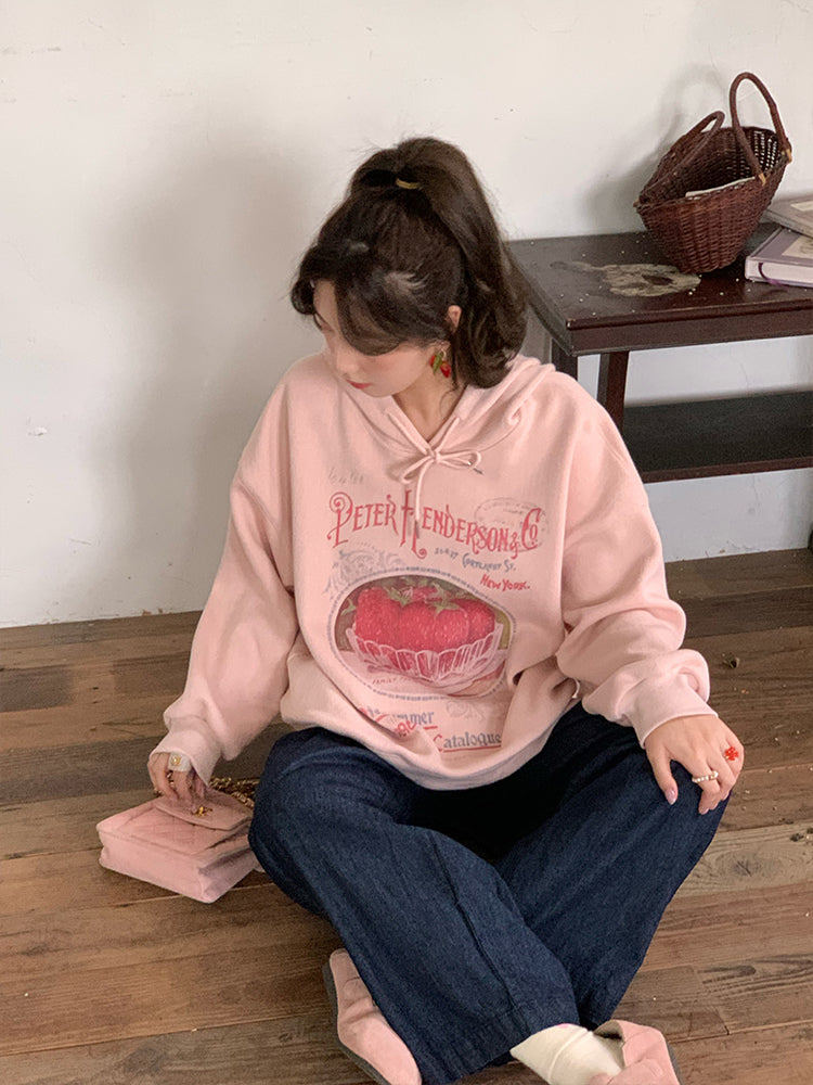 strawberry coquette bow hoodie