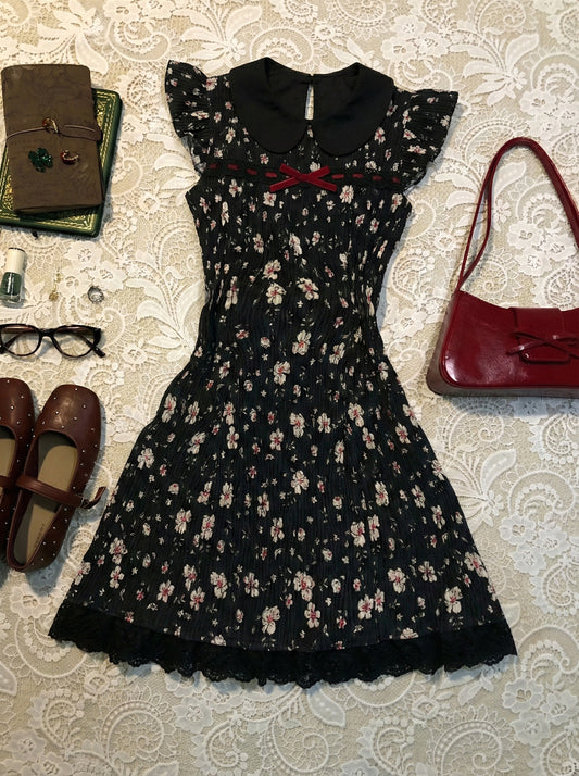 retro black floral dress