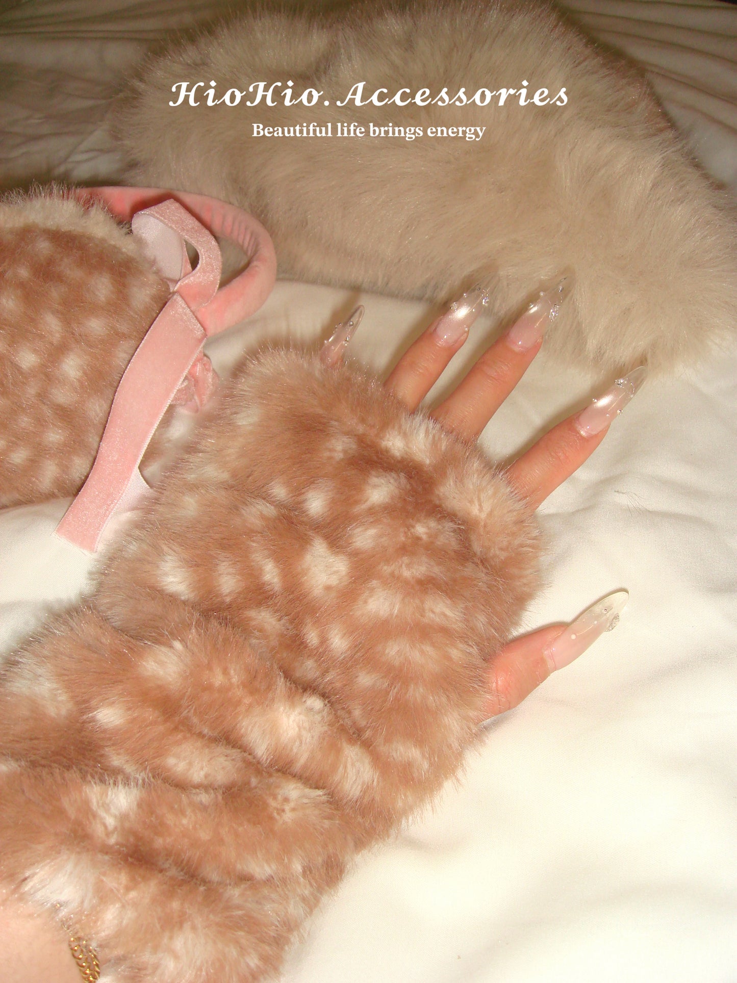 Plush cute deer pattern fingerless gloves