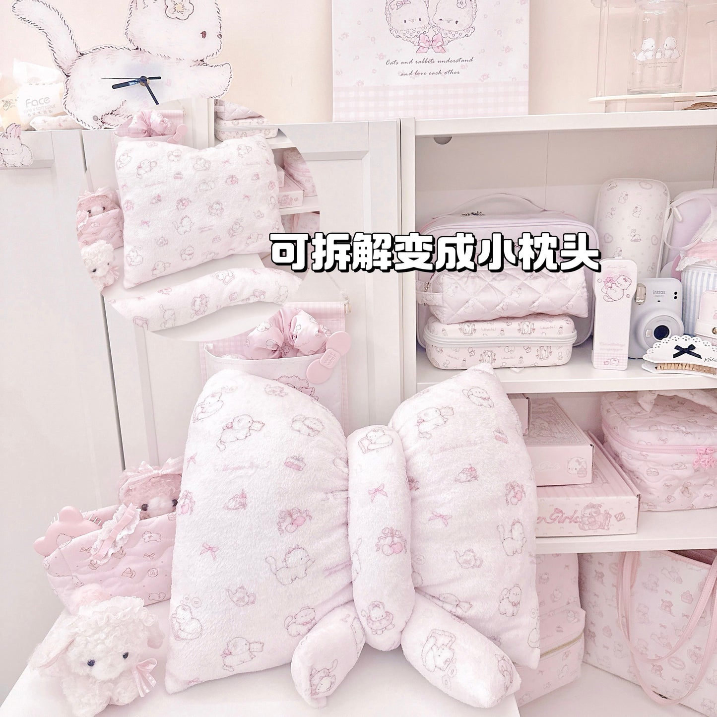 pink cat velvet bow pillow