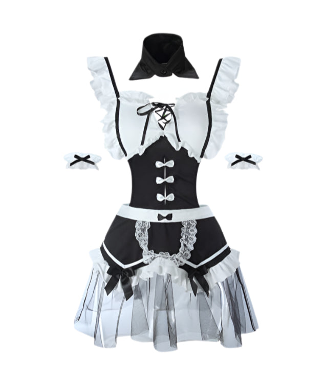Hollow Mesh Fluffy Maid Lingerie