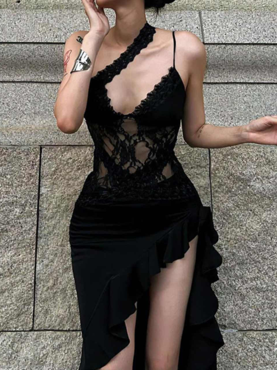 Lace Backless Dark Coquette Dress