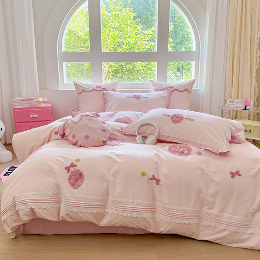 Pure cotton brushed quilt four-piece set