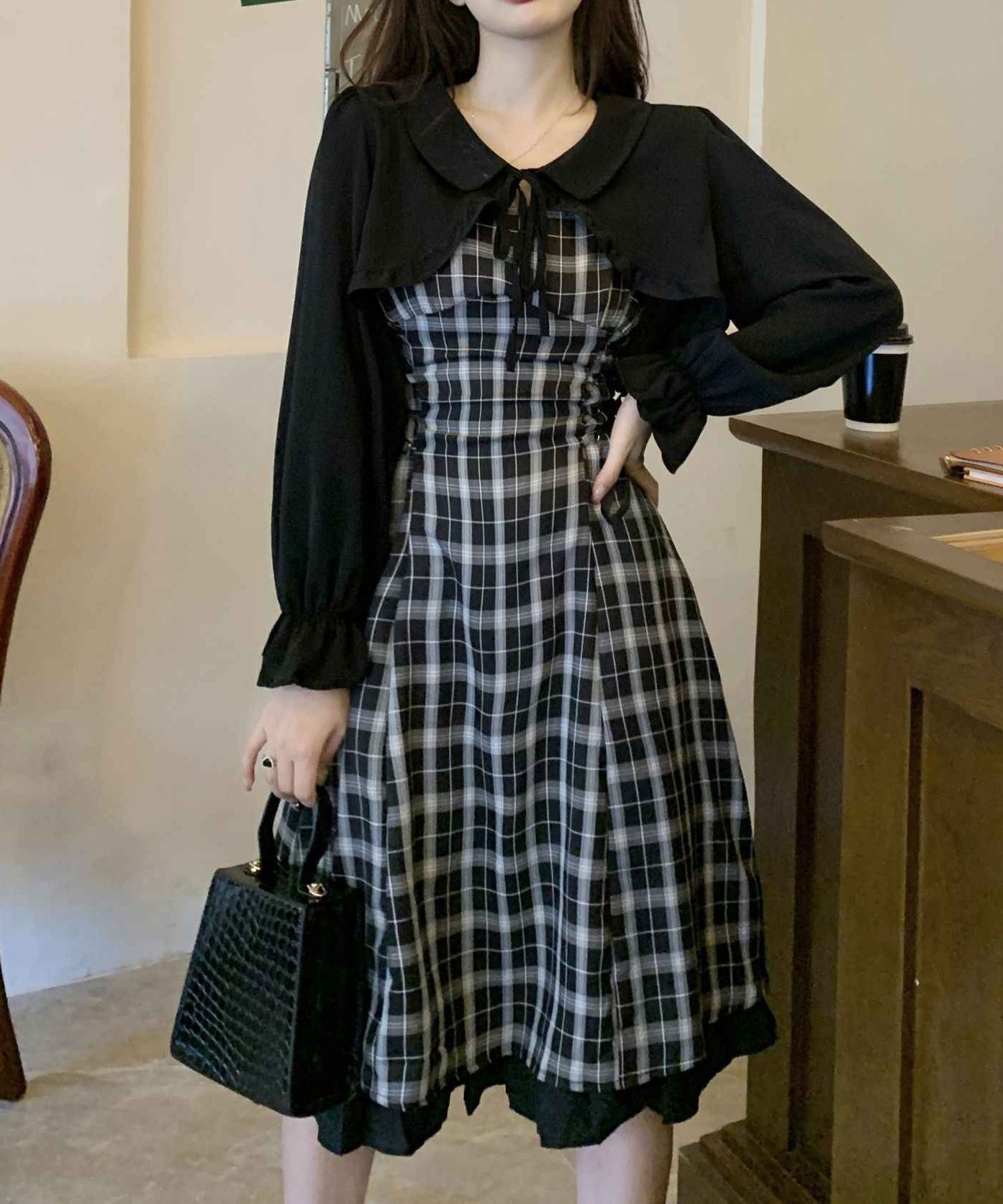 Dark Coquette Plaid Suspender Dress