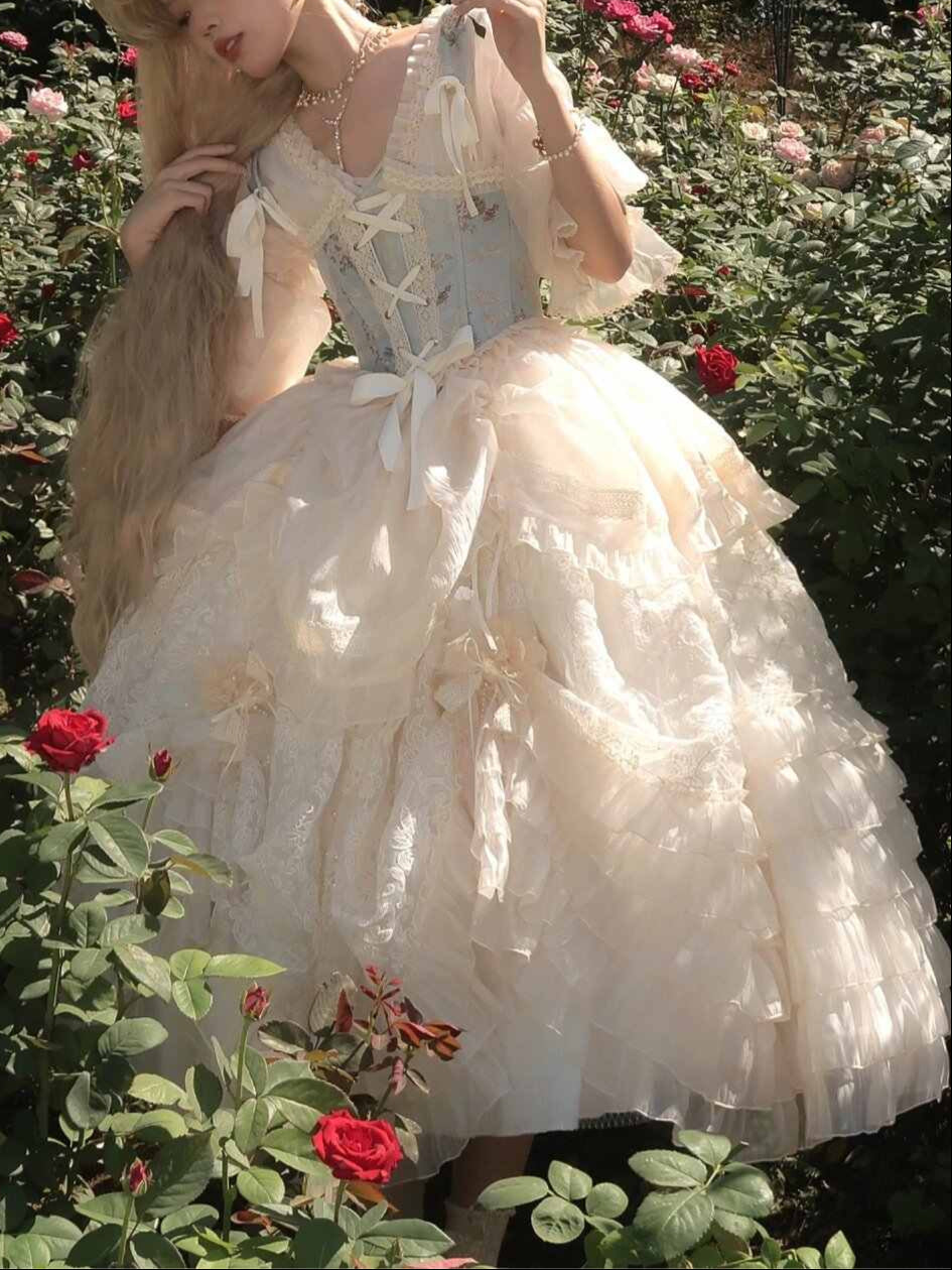 Lace Mesh Flower Corset Princess Dress