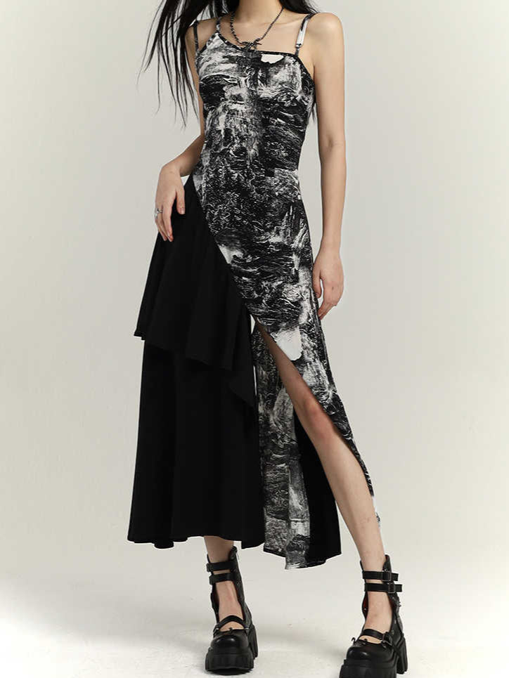 Acubi Ink Artistic Irregular Maxi Dress