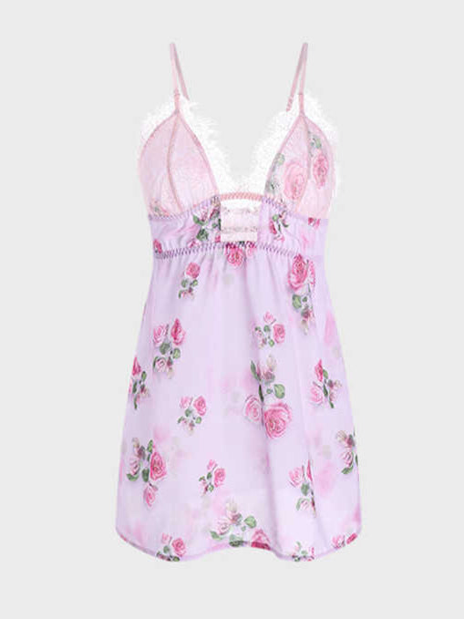 French Backless Floral Nightgown