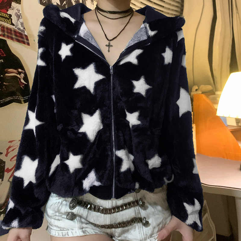 Y2K Star Harajuku Furry Jacket