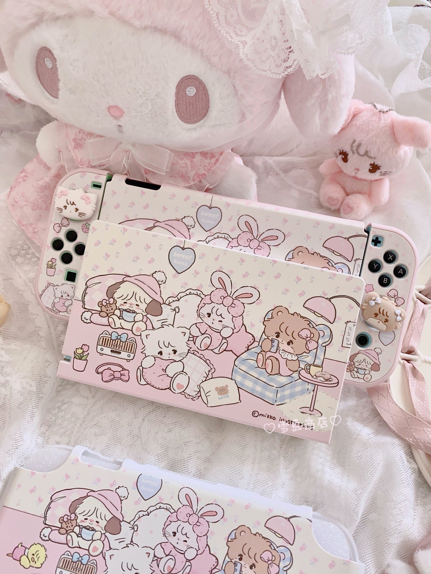 cute switch ns pink oled split hard shell protective case
