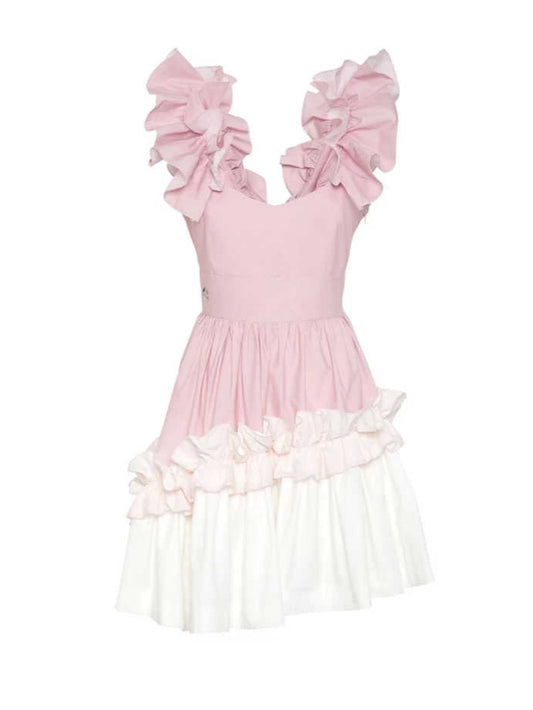 Ruffled Splicing Suspender Dress