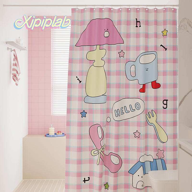 Cute cartoon plaid style bathroom shower curtain