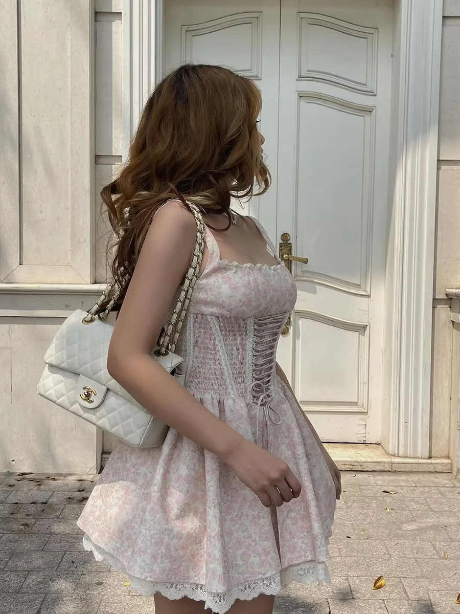 Straps Floral Princess Suspender Dress
