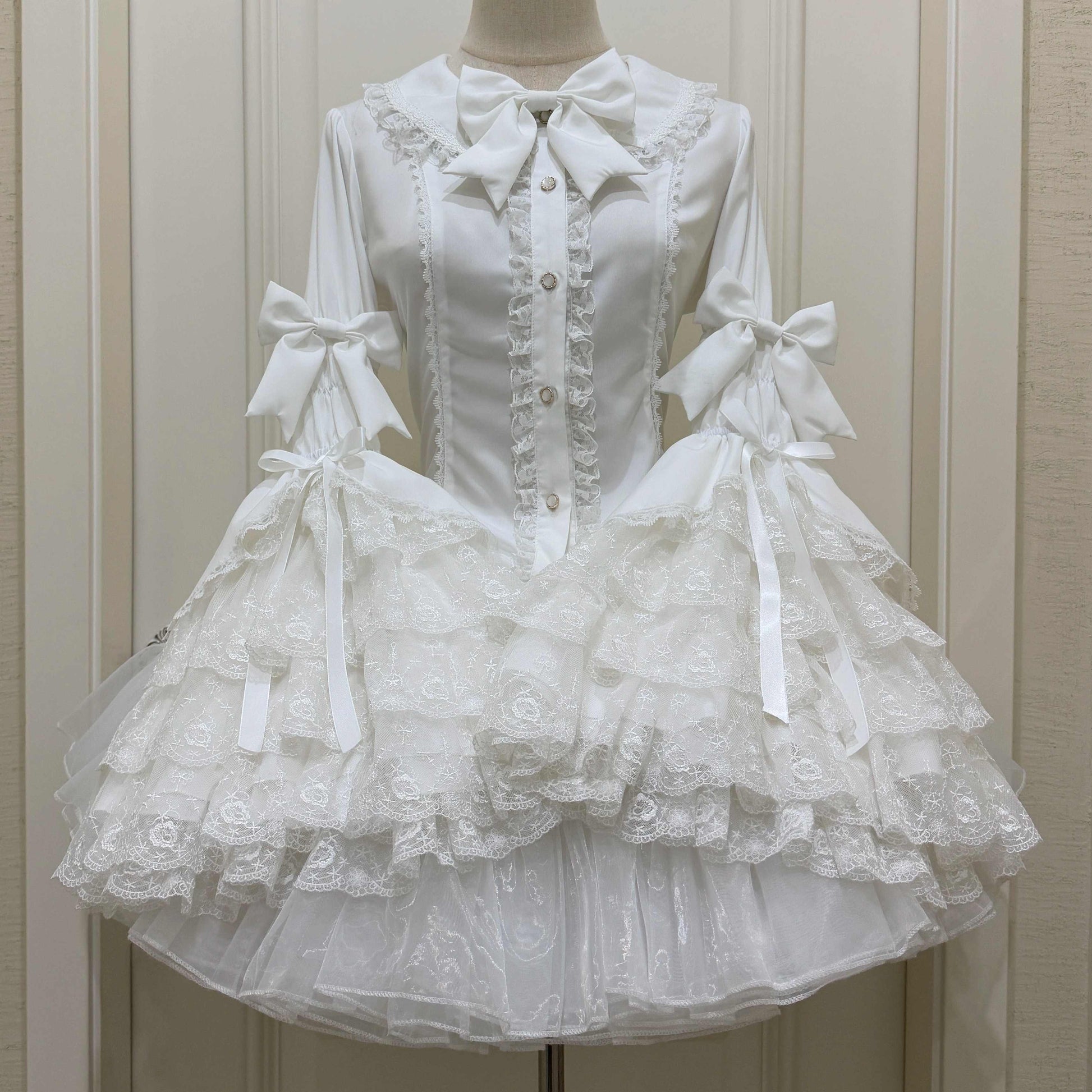 Ruffled Lace Bow Coquette Shirt