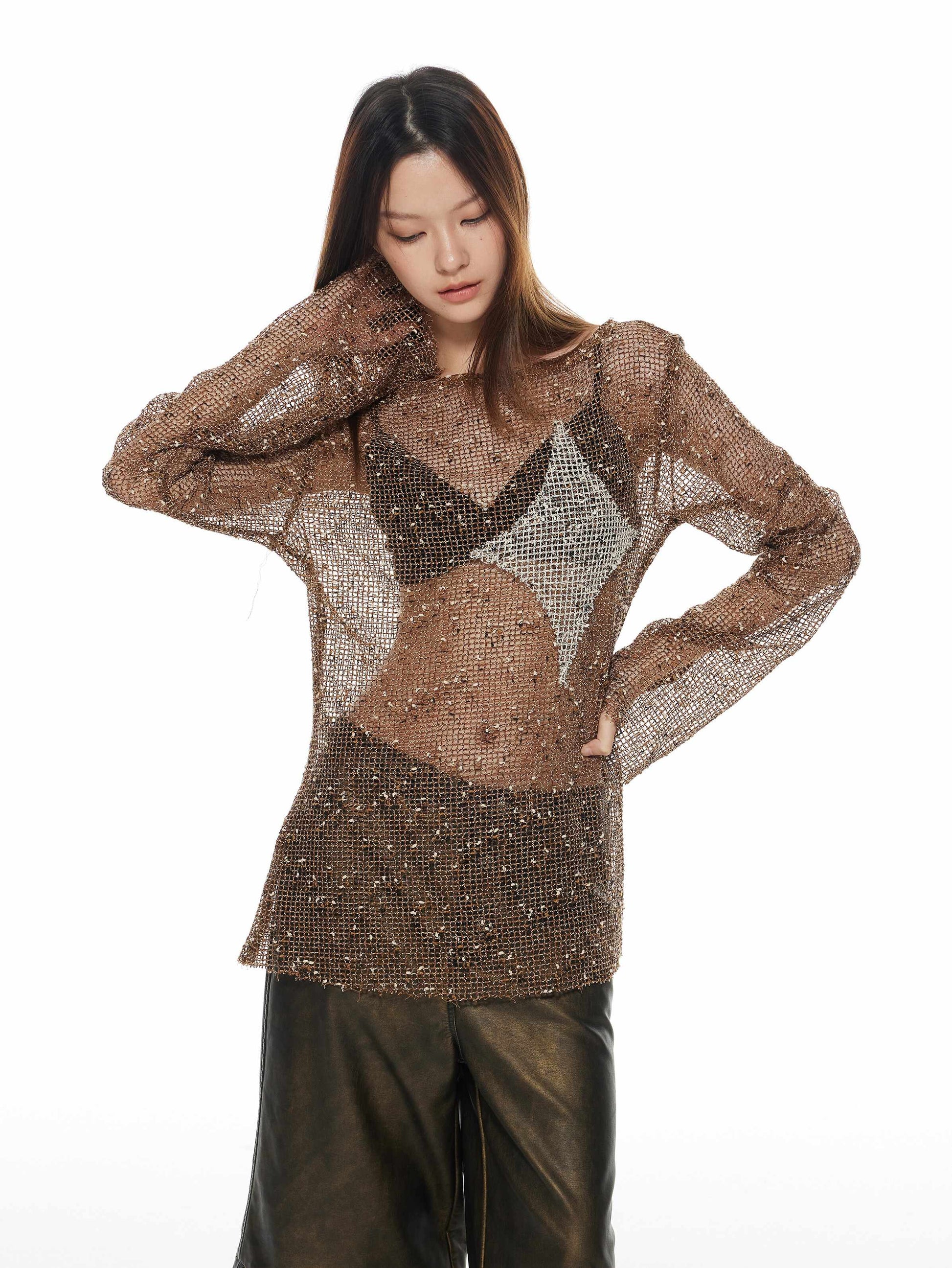 Grunge Stars Hollow Loose Long-sleeved Top