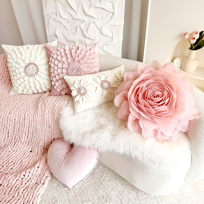 cream style pink flower pillow