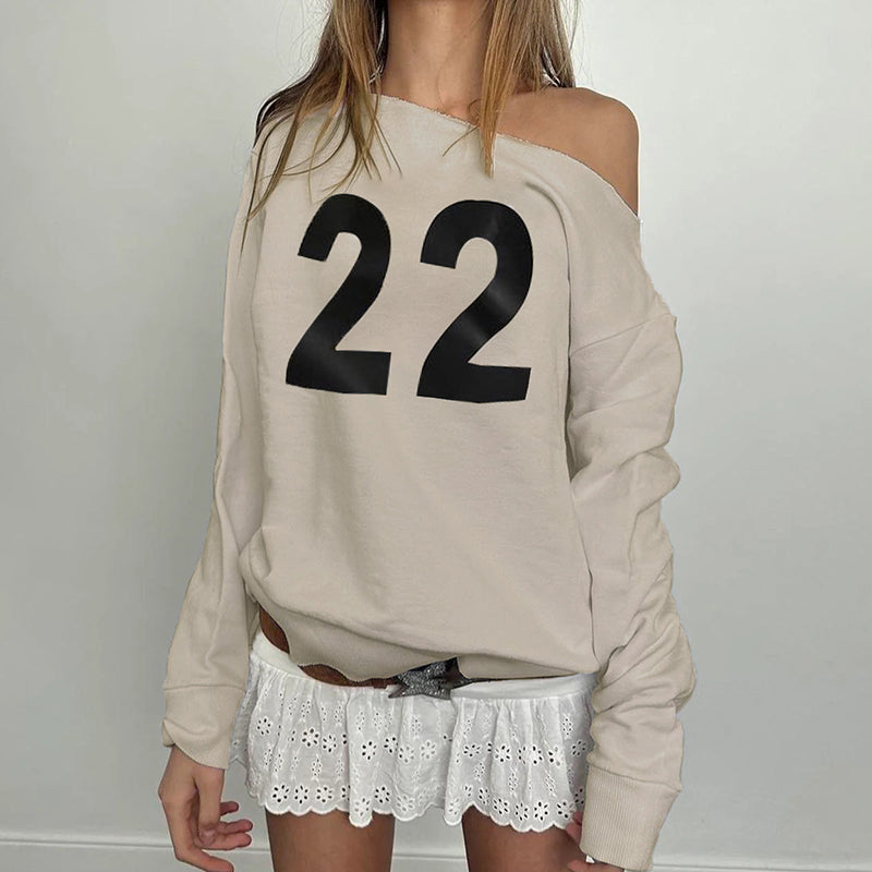 School Printed Off Shoulder Sweatshirt