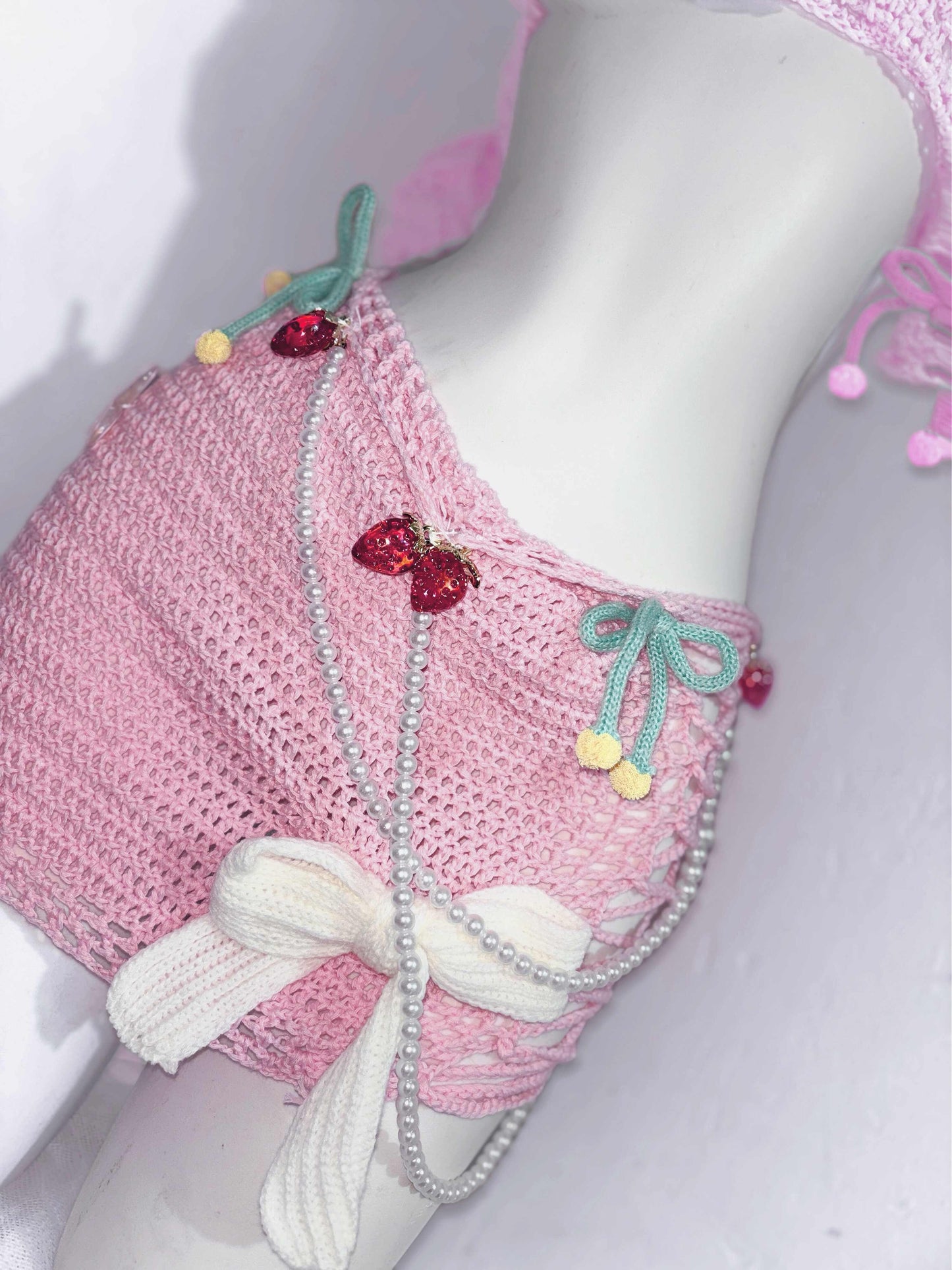 Strawberry Cream Handmade Wool Crochet Pink Coord
