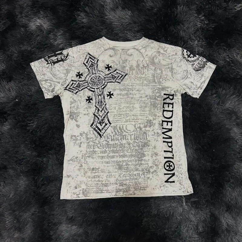 Front-Back Print Short-Sleeve T-Shirt.