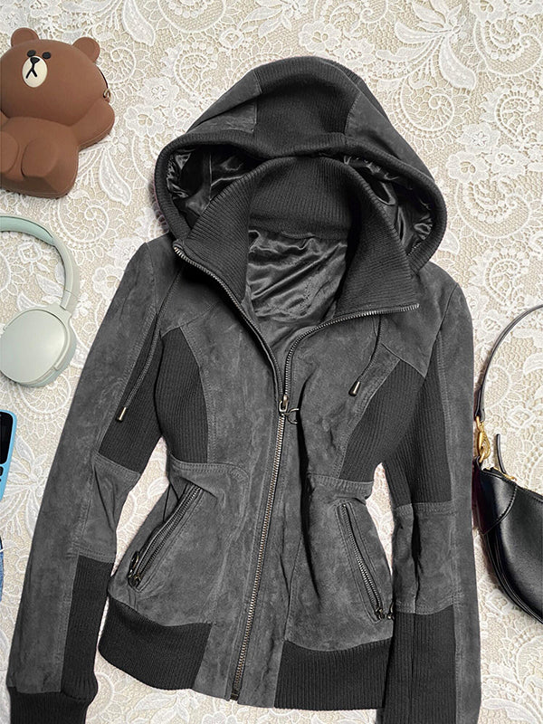 black retro splice color jacket