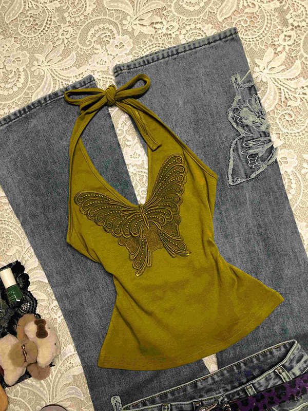 Bow Embroidered Halter-neck Top