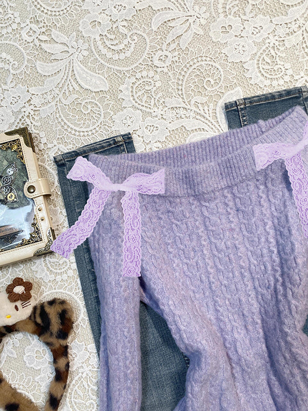 purple one-shoulder sweater