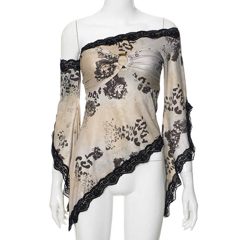 Y2K Irregular Off-Shoulder Long-sleeved Top