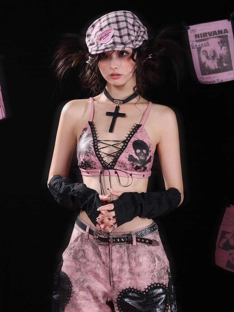 Skull Print Punk Leather Underwear
