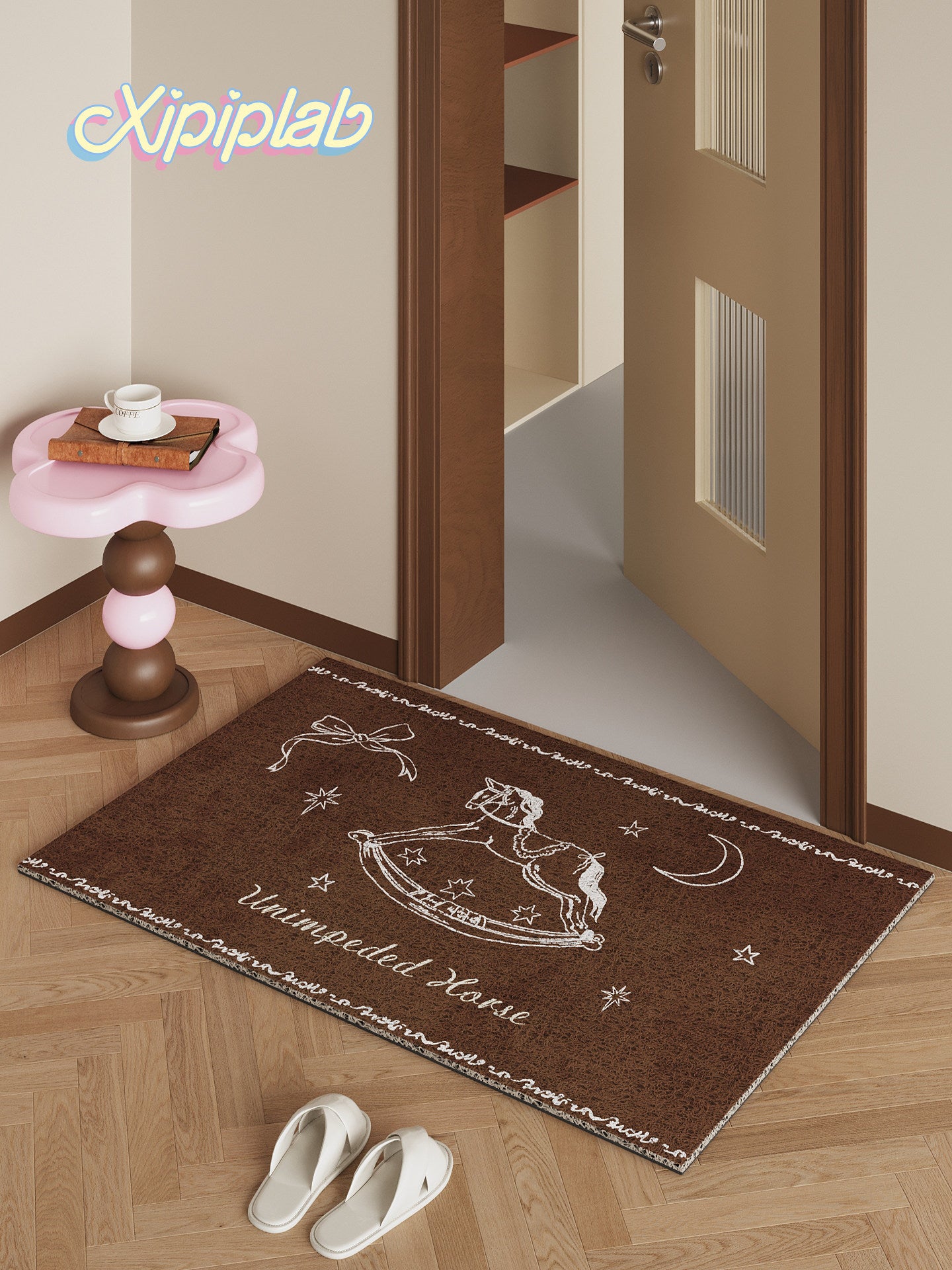 vintage pink entrance floor mat
