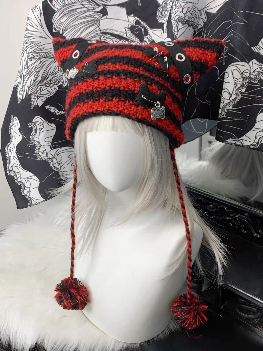 y2k cat ears knit kawaii hat