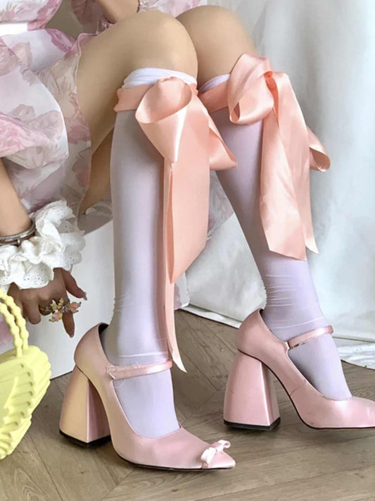 Pink Bow French High Heels