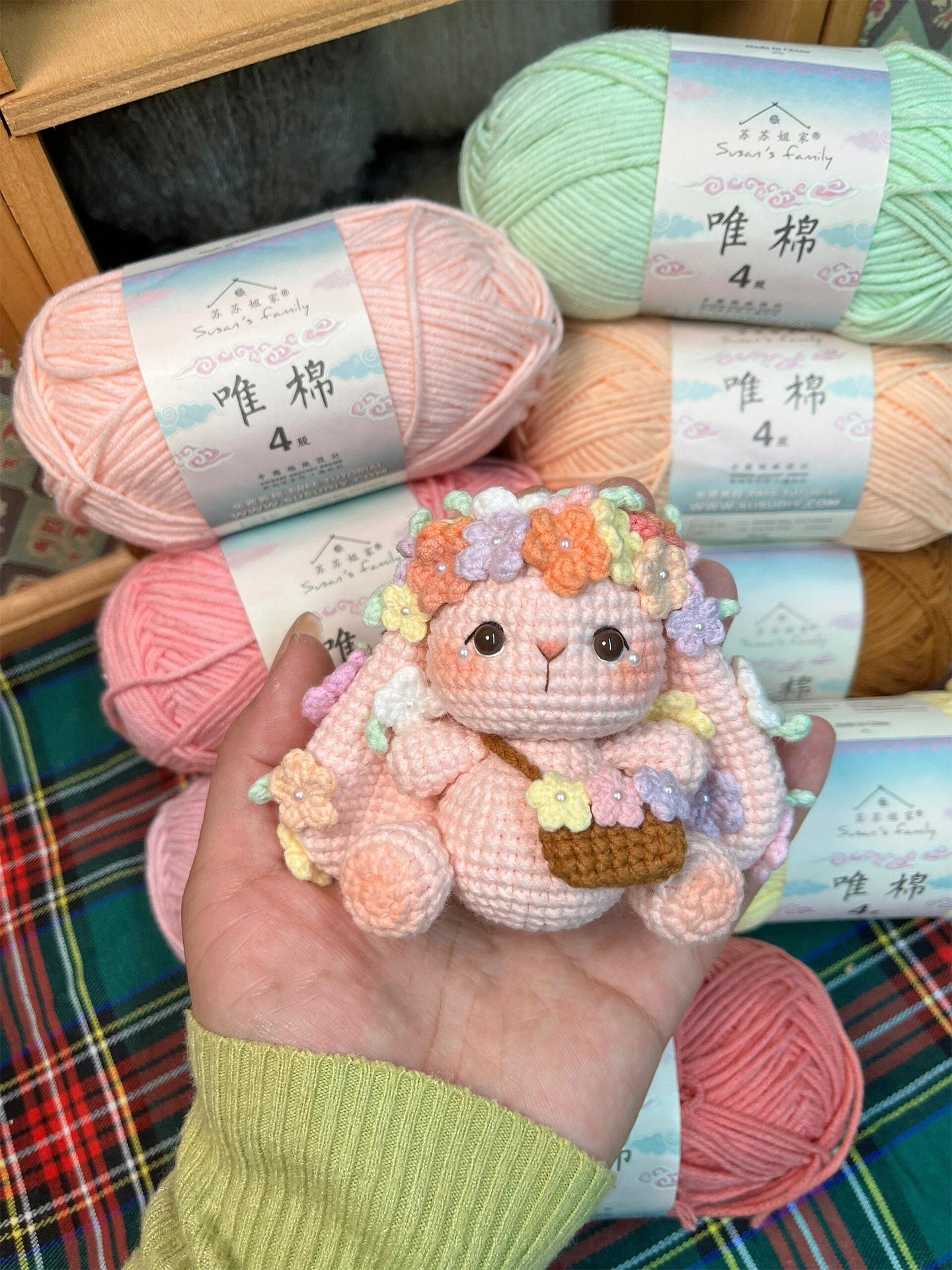 DIY wool flower fairy bunny doll