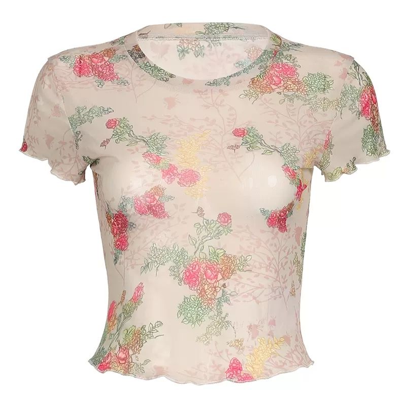 Retro Floral Mesh Top
