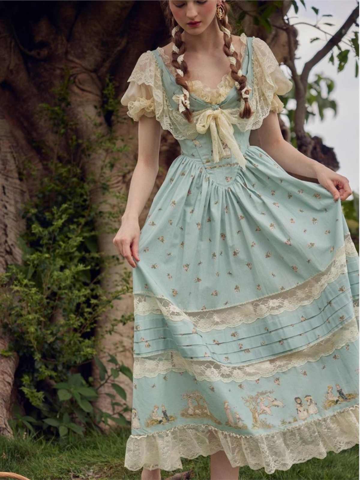 Forest Elf Pastoral Lace Fairy Dress