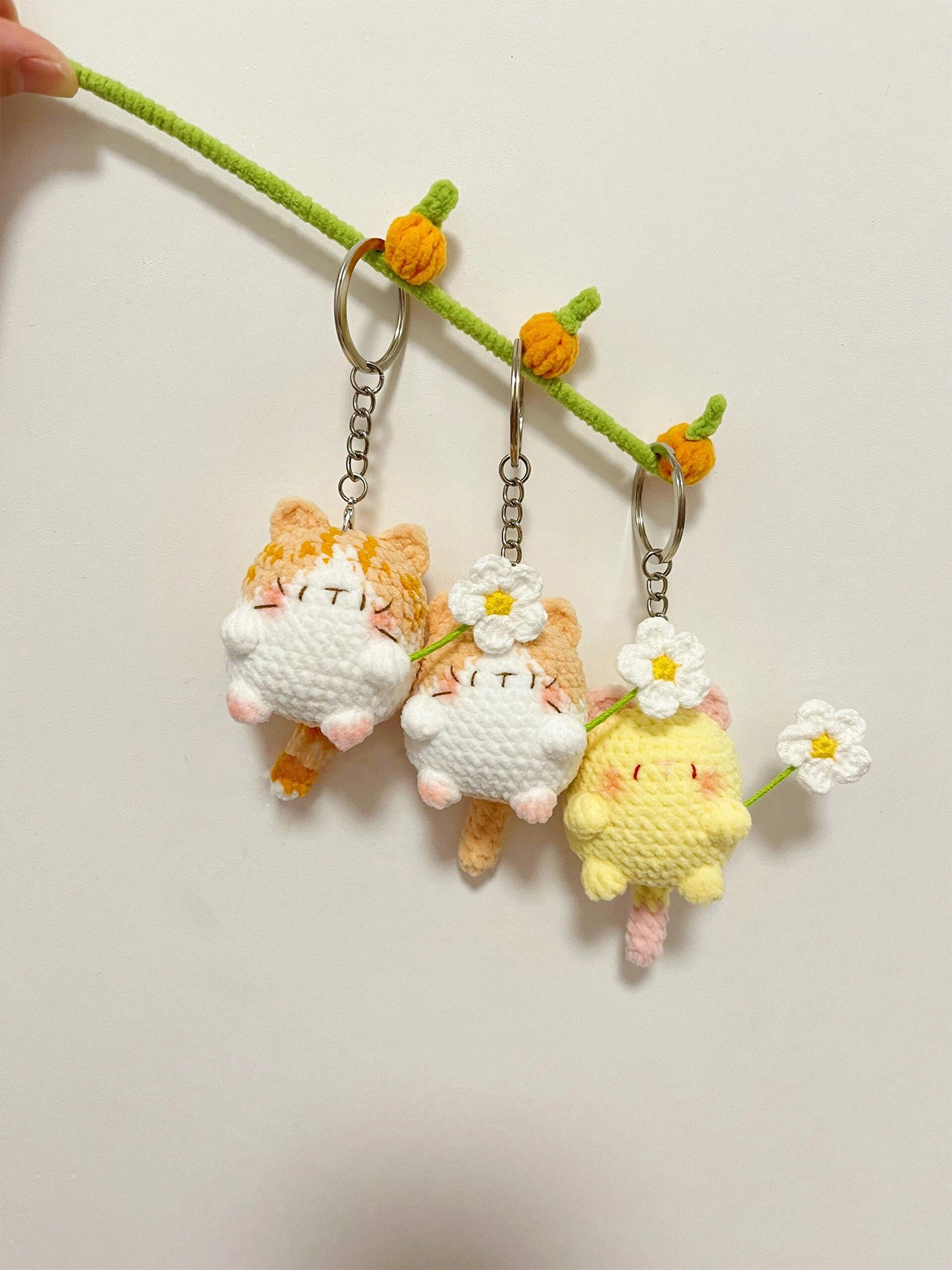diy wool floral kitten pendant keychain doll