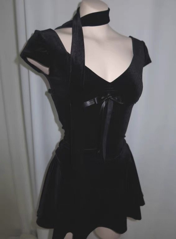 dark coquette velvet mini dress