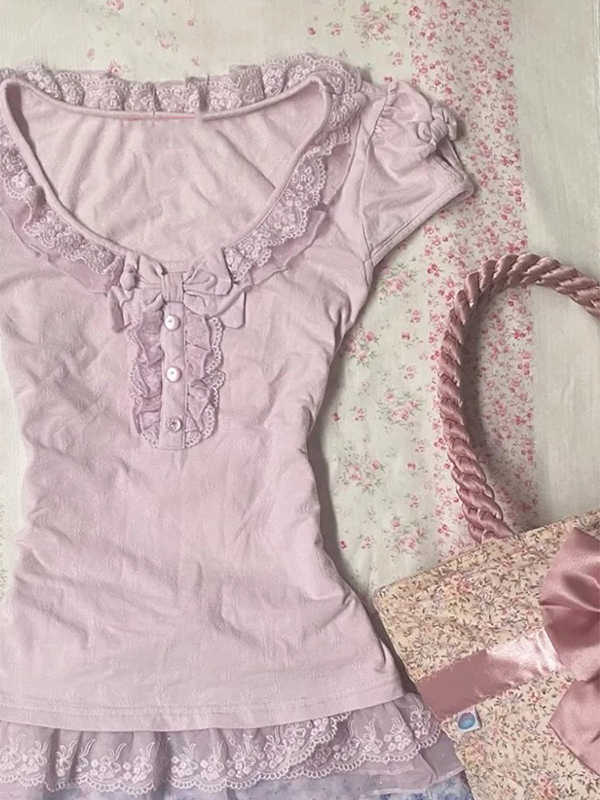 Purple Lace Short-sleeved T-shirt