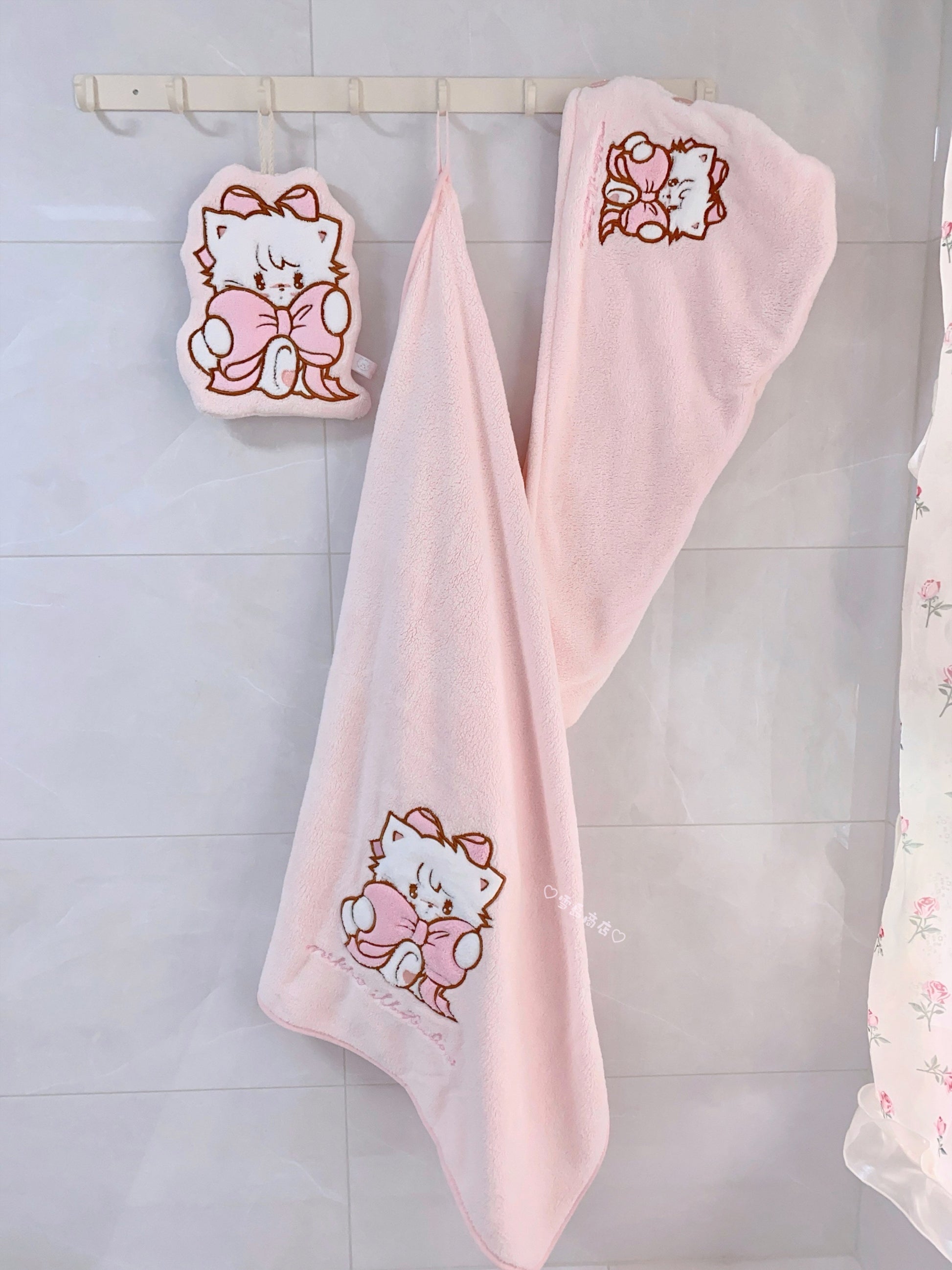 kawaii hair drying cap and hand towel