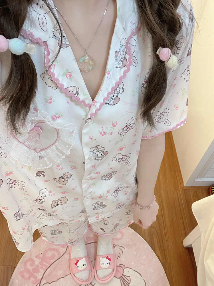 Kawaii Pink Lace Pajamas