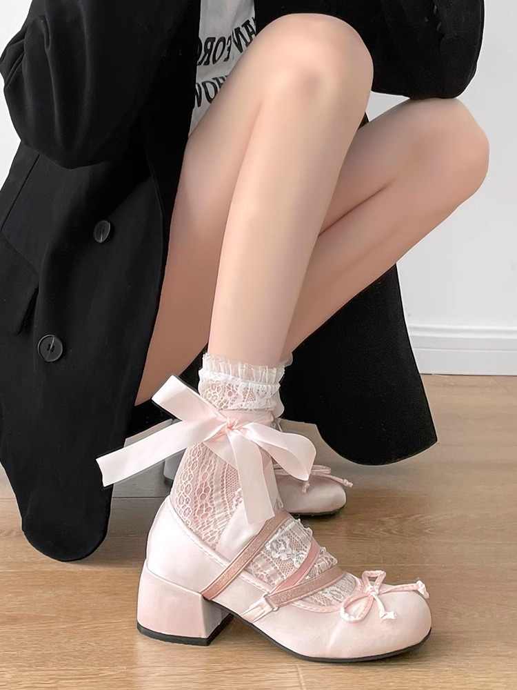 Ballet Thick Heel Coquette Shoes