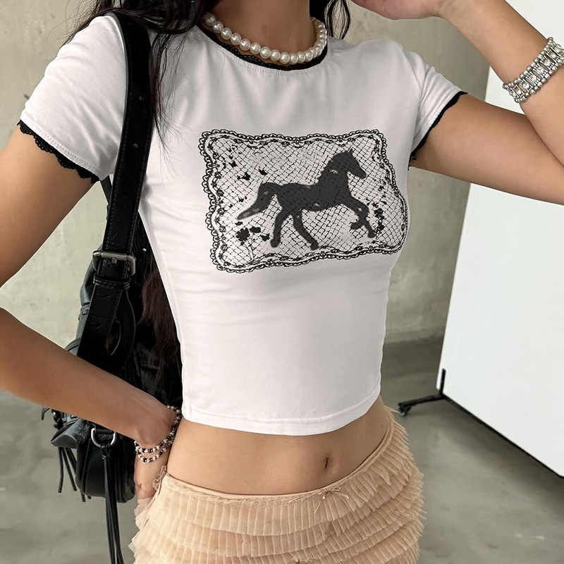Retro Lace Round Neck Tee