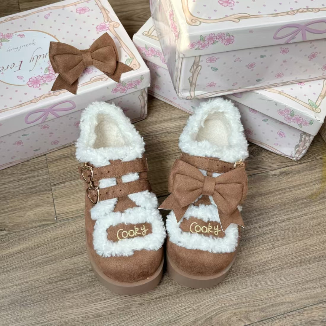 kawaii winter thick-soled velvet shoes