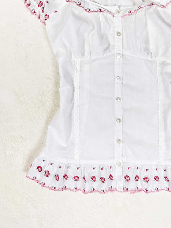 Vintage Square Collar Flower Shirt