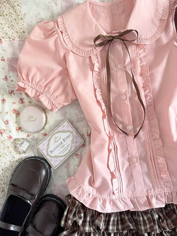 Vintage Pink Puff Sleeve Shirt
