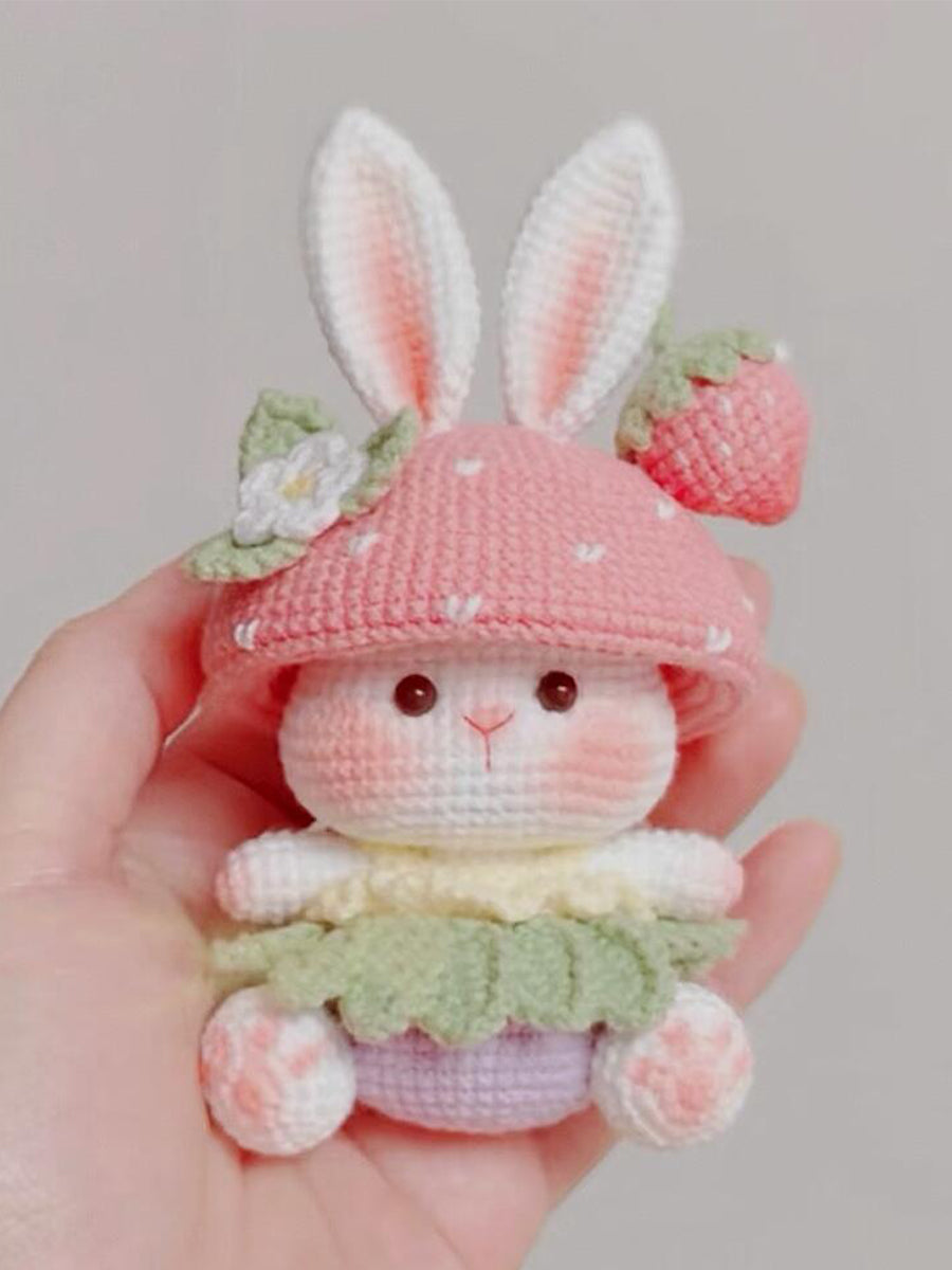diy Wool crochet cute strawberry rabbit doll